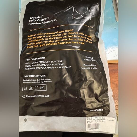 Truekind Daily Comfort Wirefree Shaper Bra BLACK Support Stretch NWT XL - Picture 4 of 8